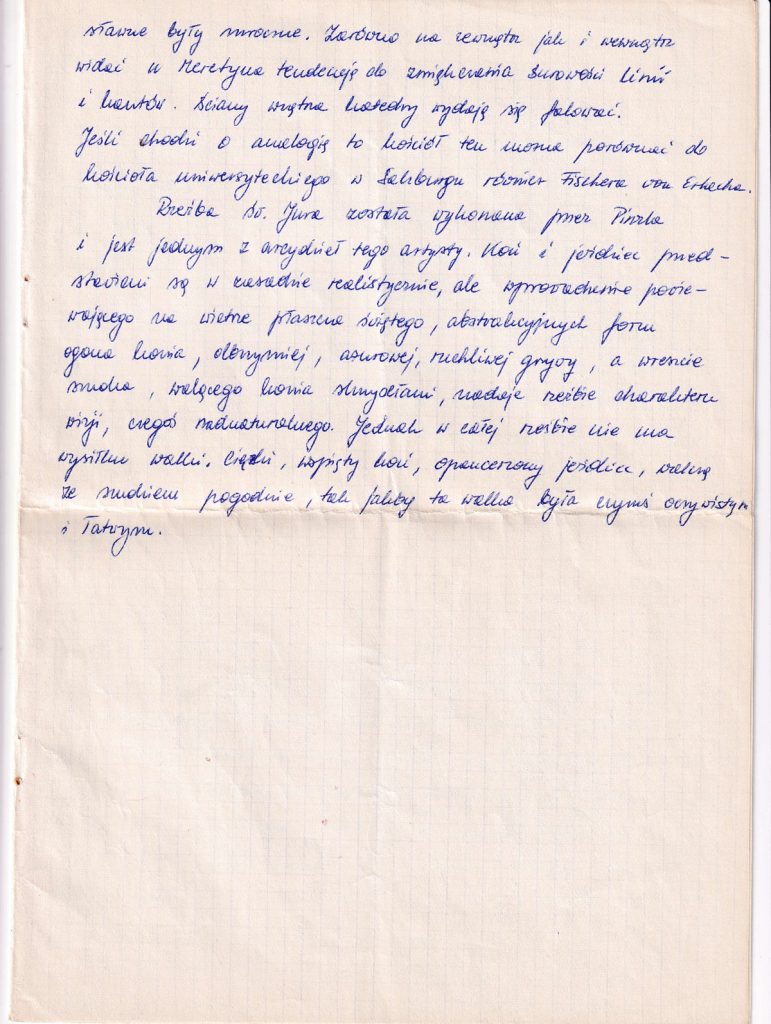 A handwritten page in blue ink, featuring a block of text with no illustrations or images.